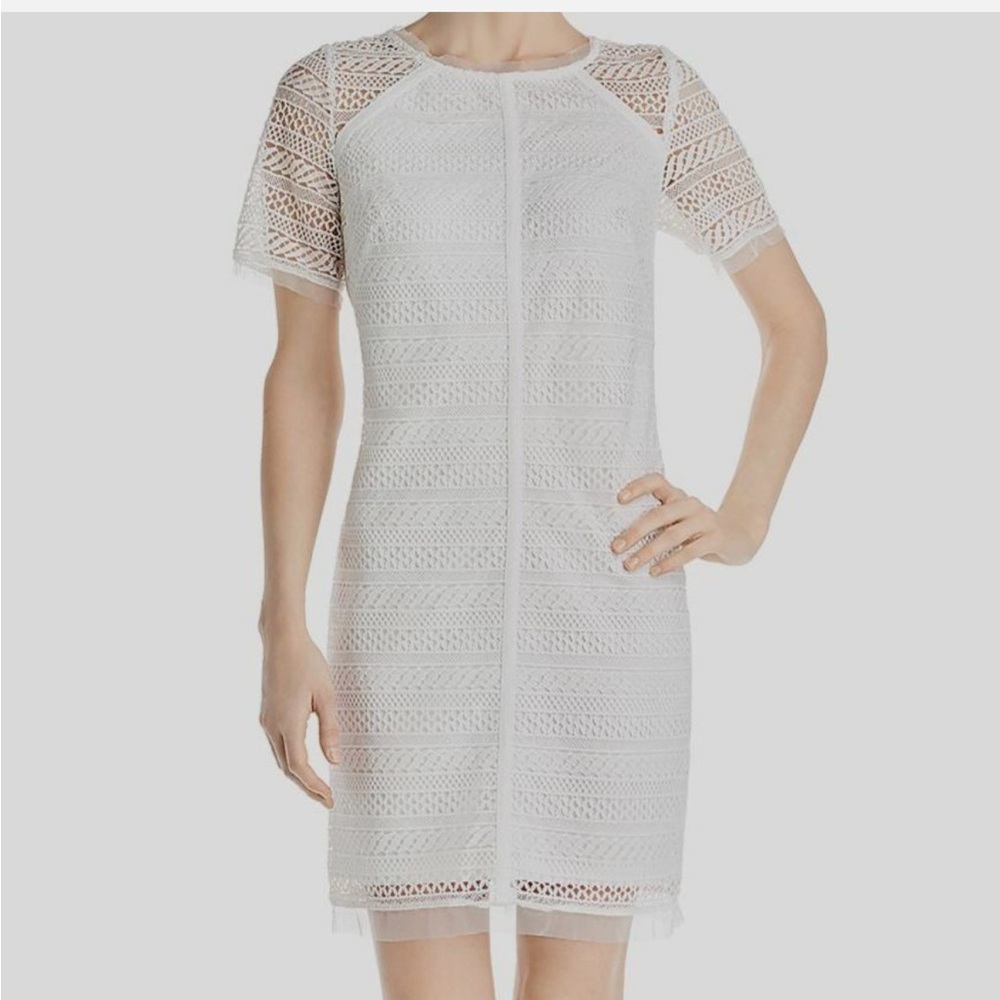 Adrianna Papell Striped Lace Shift Dress, Ivory, Size 2, preowned - Picture 7 of 7